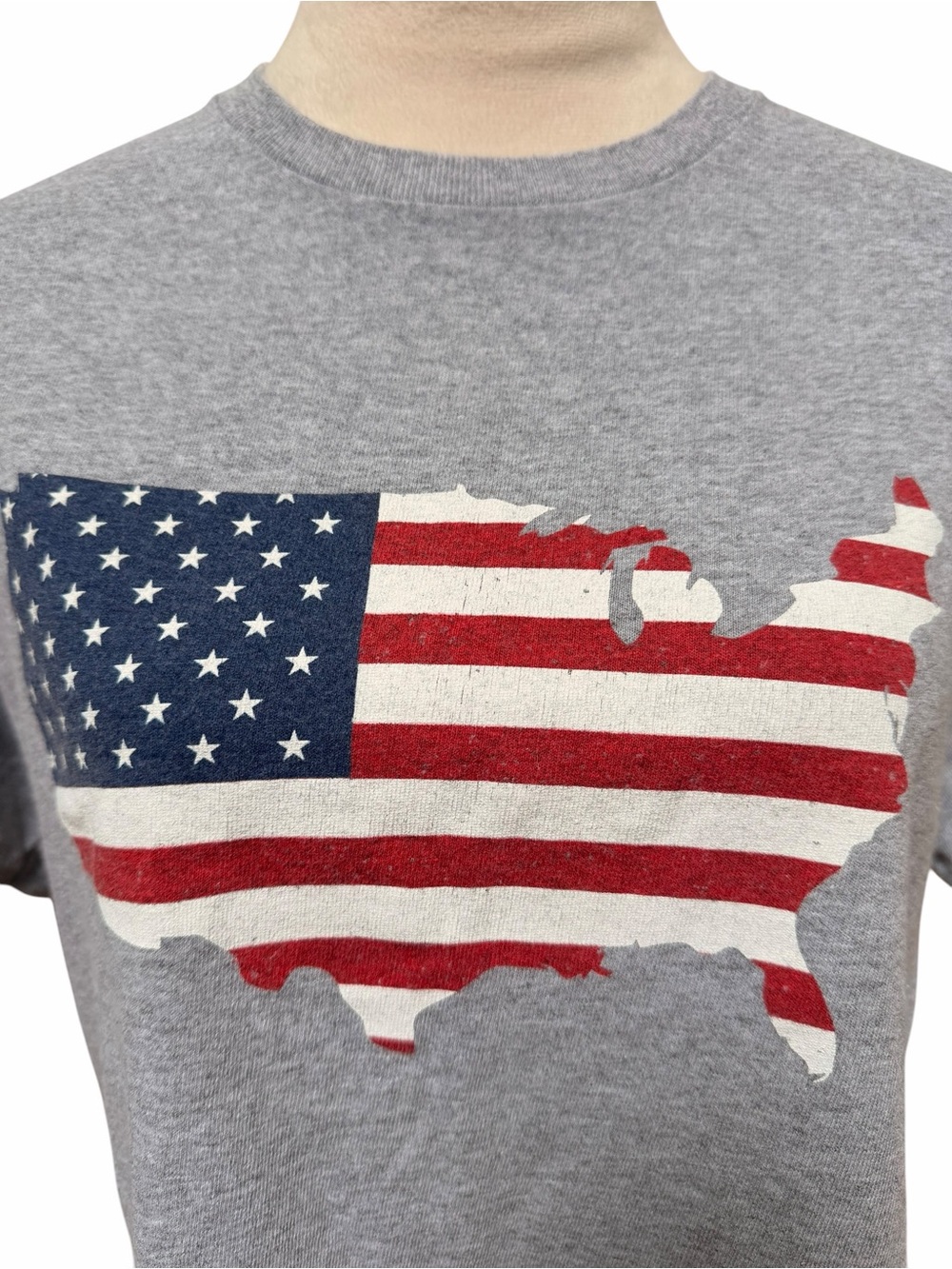 American Flag USA Crop Top Gray Adult Medium - Picture 2 of 9